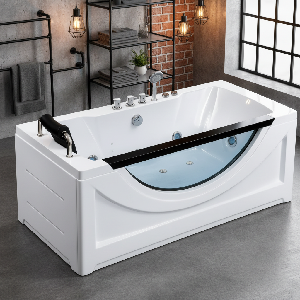Vasca Idromassaggio, Rettangolare, Acrilico, Bianco, 170×80×65 cm Vasche da Bagno Freestanding Titolo predefinito Alessandro Design