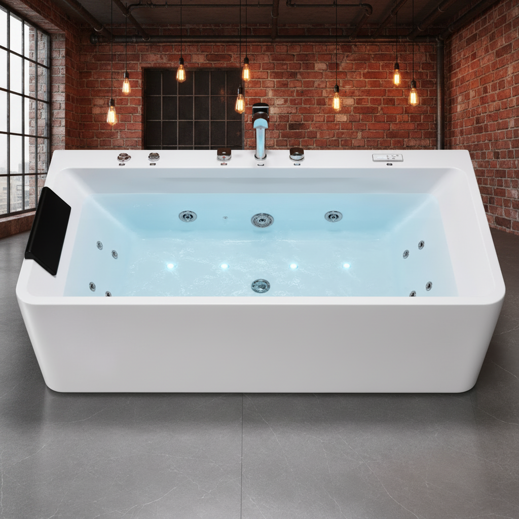 Vasca Idromassaggio, Rettangolare, Acrilico, Bianco, 170×75×60 cm Vasche da Bagno Freestanding Titolo predefinito Alessandro Design