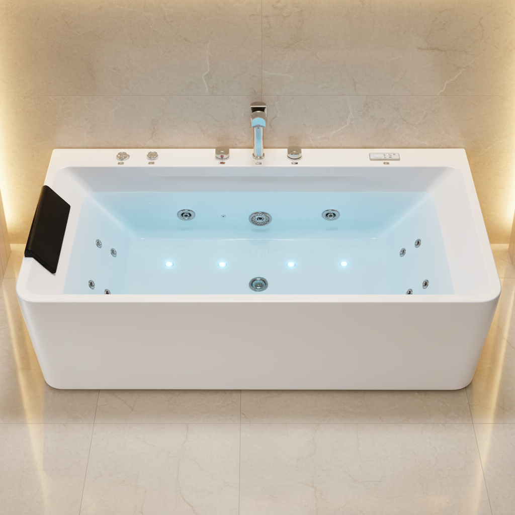 Vasca Idromassaggio, Rettangolare, Acrilico, Bianco, 170×75×60 cm Vasche da Bagno Freestanding Titolo predefinito Alessandro Design