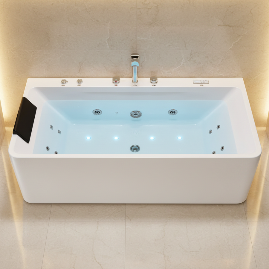 Vasca Idromassaggio, Rettangolare, Acrilico, Bianco, 170×75×60 cm Vasche da Bagno Freestanding Titolo predefinito Alessandro Design
