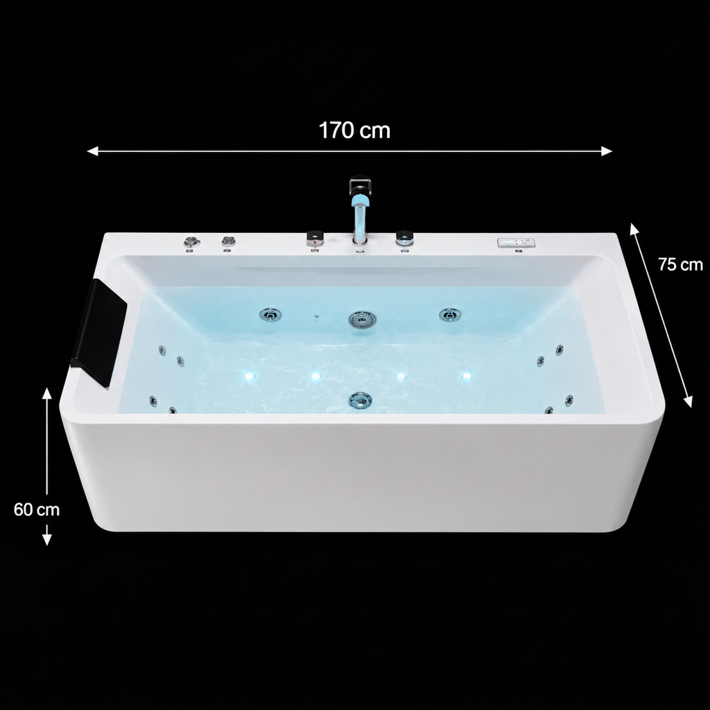 Vasca Idromassaggio, Rettangolare, Acrilico, Bianco, 170×75×60 cm Vasche da Bagno Freestanding Titolo predefinito Alessandro Design