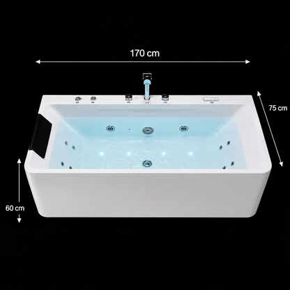 Vasca Idromassaggio, Rettangolare, Acrilico, Bianco, 170×75×60 cm Vasche da Bagno Freestanding Titolo predefinito Alessandro Design