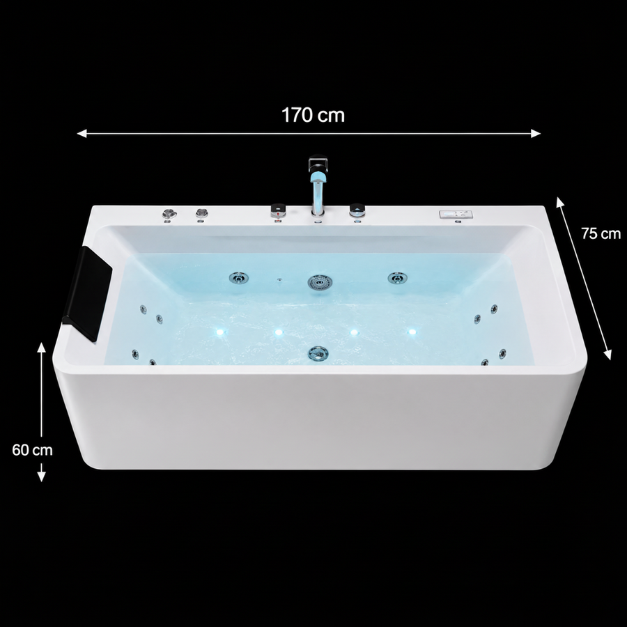 Vasca Idromassaggio, Rettangolare, Acrilico, Bianco, 170×75×60 cm Vasche da Bagno Freestanding Titolo predefinito Alessandro Design