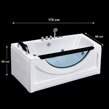 Vasca Idromassaggio, Rettangolare, Acrilico, Bianco, 170×80×65 cm Vasche da Bagno Freestanding Titolo predefinito Alessandro Design