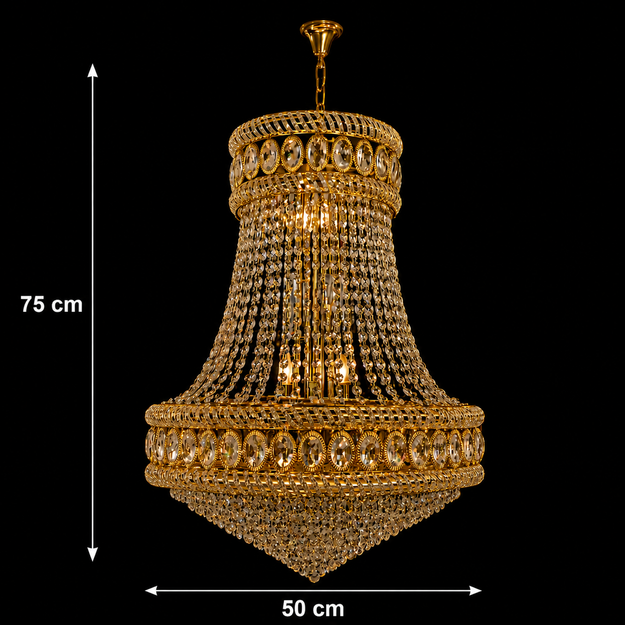 Lampadario in Cristallo EMPIRE Eleganza 10xE14, D50 cm, Oro, Altezza Regolabile, Metallo e Cristallo Lampadari in Cristallo Titolo predefinito Alessandro Design