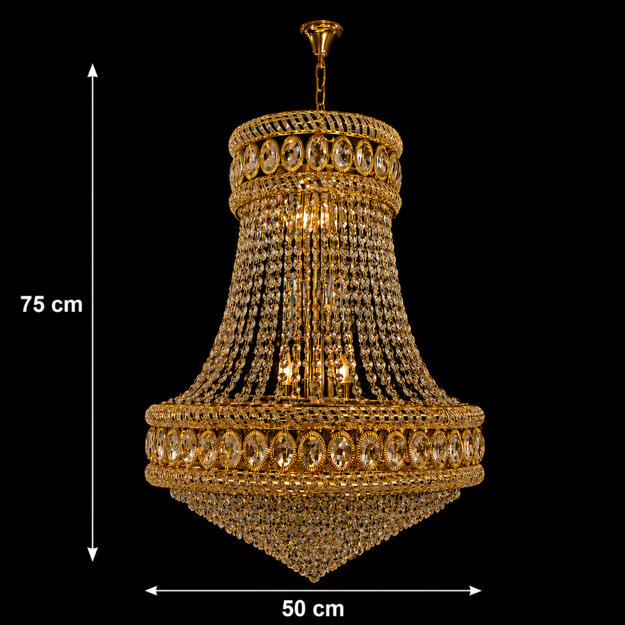 Lampadario in Cristallo EMPIRE Eleganza 10xE14, D50 cm, Oro, Altezza Regolabile, Metallo e Cristallo Lampadari in Cristallo Titolo predefinito Alessandro Design