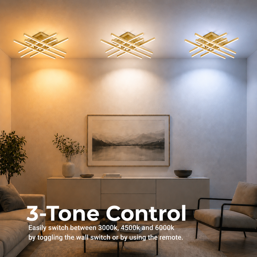 Lampadario LED con Telecomando LINEX, 81W, Luce 3000K/4000K/6000K, Dimmerabile, Oro Lampadari LED con Telecomando Titolo predefinito Alessandro Design