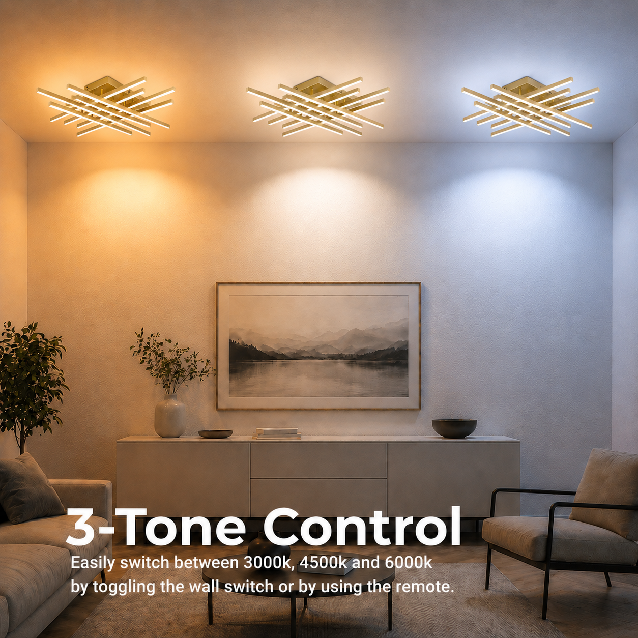 Lampadario LED con Telecomando LINEX, 108W, Luce 3000K/4000K/6000K, Dimmerabile, Oro Lampadari LED con Telecomando Titolo predefinito Alessandro Design