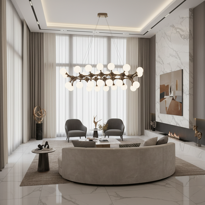 ELEKTRA Grande Lampadario a Sospensione, Ø120cm, 20xG9, Oro, Metallo e Vetro