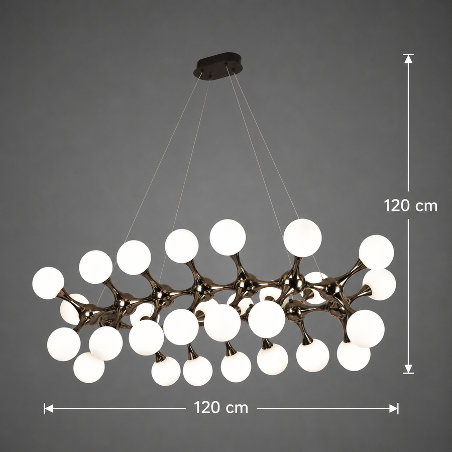ELEKTRA Grande Lampadario a Sospensione, Ø120cm, 20xG9, Oro, Metallo e Vetro