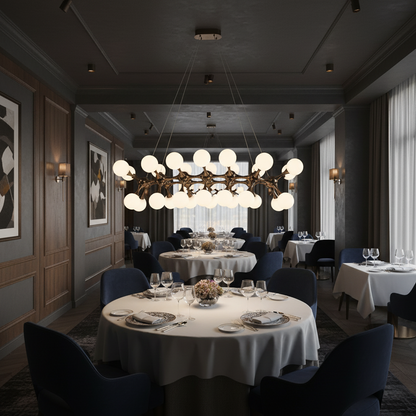 ELEKTRA Grande Lampadario a Sospensione, Ø120cm, 20xG9, Oro, Metallo e Vetro