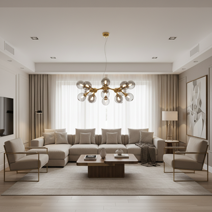 Lampadario Sospeso ELEKTRA Altiera, Ø65cm, 9xG9, Oro, Metallo e Vetro