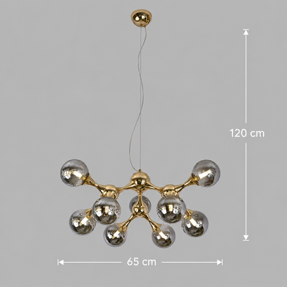 Lampadario Sospeso ELEKTRA Altiera, Ø65cm, 9xG9, Oro, Metallo e Vetro
