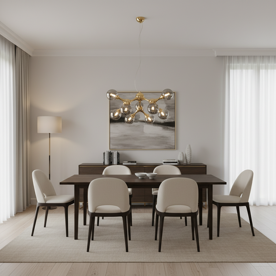 Lampadario Sospeso ELEKTRA Altiera, Ø65cm, 9xG9, Oro, Metallo e Vetro