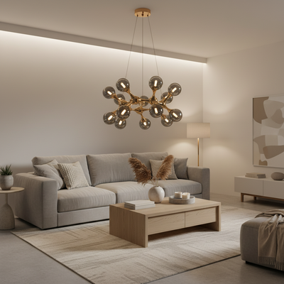 Lampadario a Sospensione ELEKTRA Regalis, Ø70cm, 14xG9, Oro, Metallo e Vetro