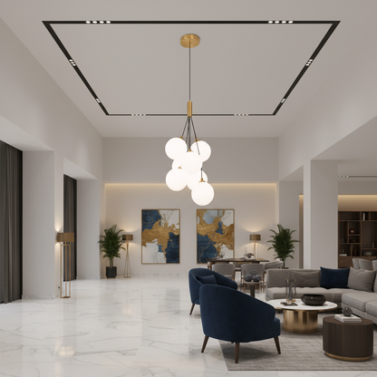 Lampadario a sospensione VINE Petito, Ø28cm, 7xG9, Bianco, Metallo e Vetro