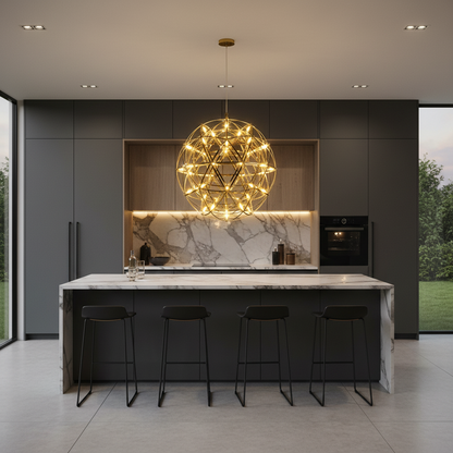 Lampadario moderno LED WELD Nobile, 18W, Luce Calda 3000K, Diametro 40cm, Altezza Regolabile, Cromo Lucido