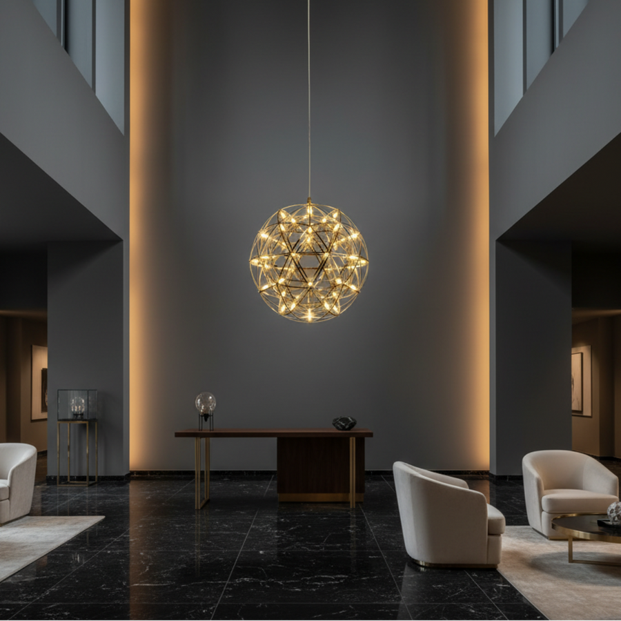 Lampadario moderno LED WELD Magno, 18W, Luce Calda 3000K, Diametro 50cm, Altezza Regolabile, Cromo Lucido
