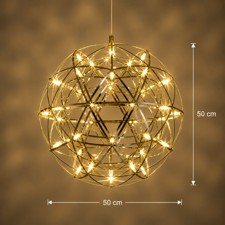 Lampadario moderno LED WELD Magno, 18W, Luce Calda 3000K, Diametro 50cm, Altezza Regolabile, Cromo Lucido