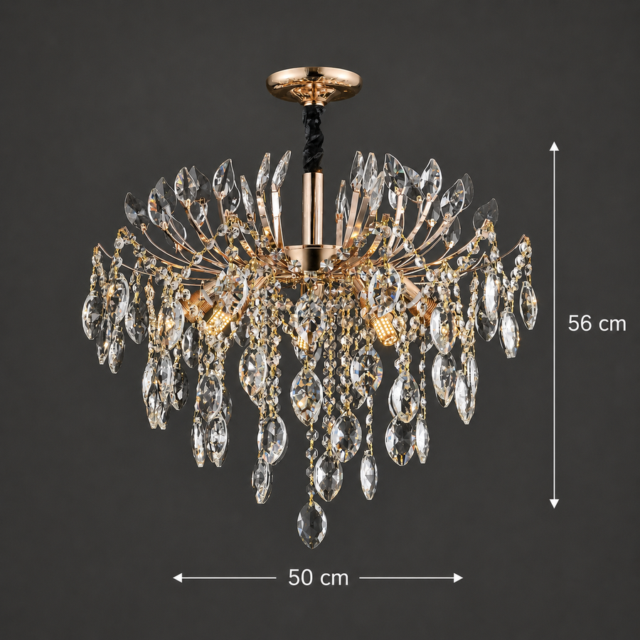 Lampadario in Cristallo PALERMO Elegance 5xE14, Diametro 50cm, Oro