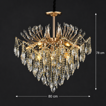 PALERMO Regalis Lampadario in cristallo, 12x E14, diametro 80 cm, oro