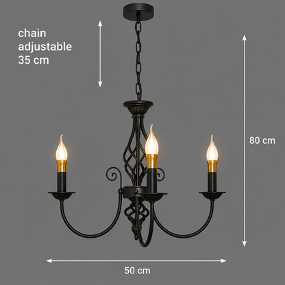 Lampadario ANJOUX Elegance, 3xE14, diametro 50 cm, nero, altezza regolabile, metallo
