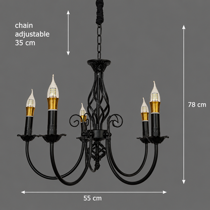 Lampadario ANJOUX Magno, 5xE14, diametro 55 cm, nero, altezza regolabile, metallo