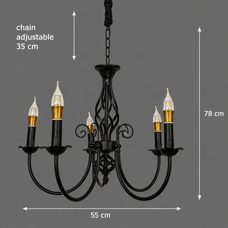 Lampadario ANJOUX Magno, 5xE14, diametro 55 cm, nero, altezza regolabile, metallo