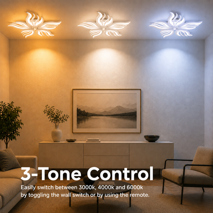 Lampadario LED con telecomando SAKURA 62W, 5 Petali, Luce Fredda/Calda/Neutra, Dimmerabile, Bianco