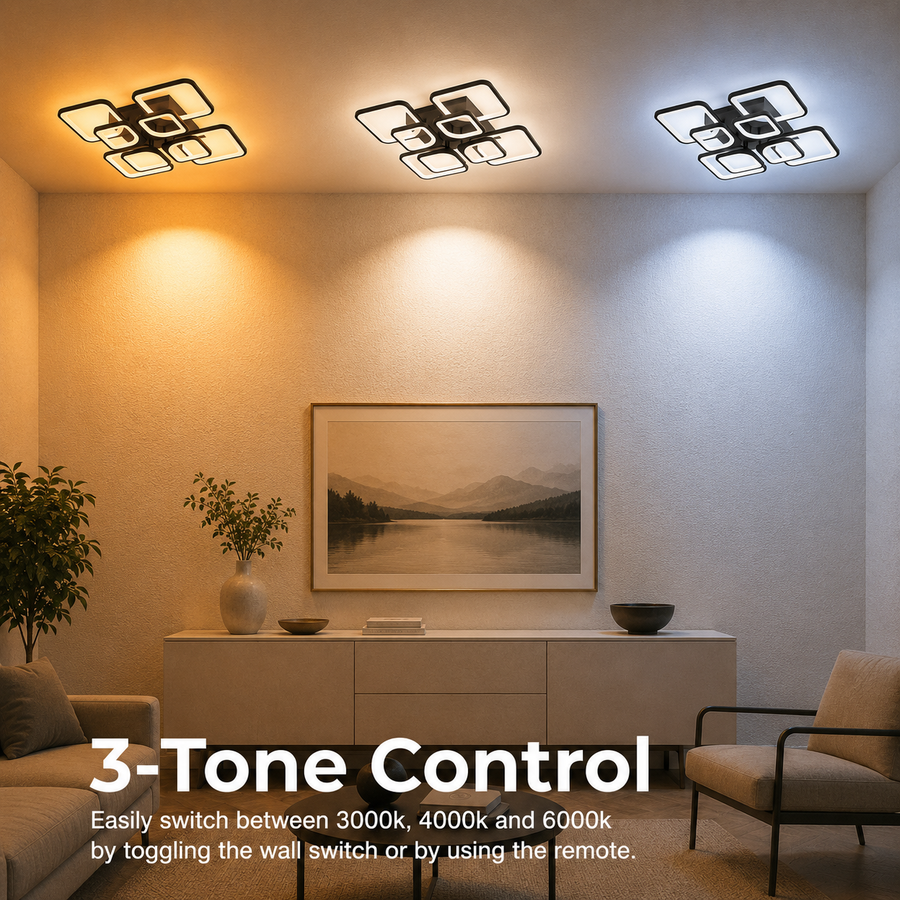Lustra LED cu telecomanda ZOE, 8 Patrate, 138W, Lumina Rece/Calda/Neutra, Dimabila, Negru