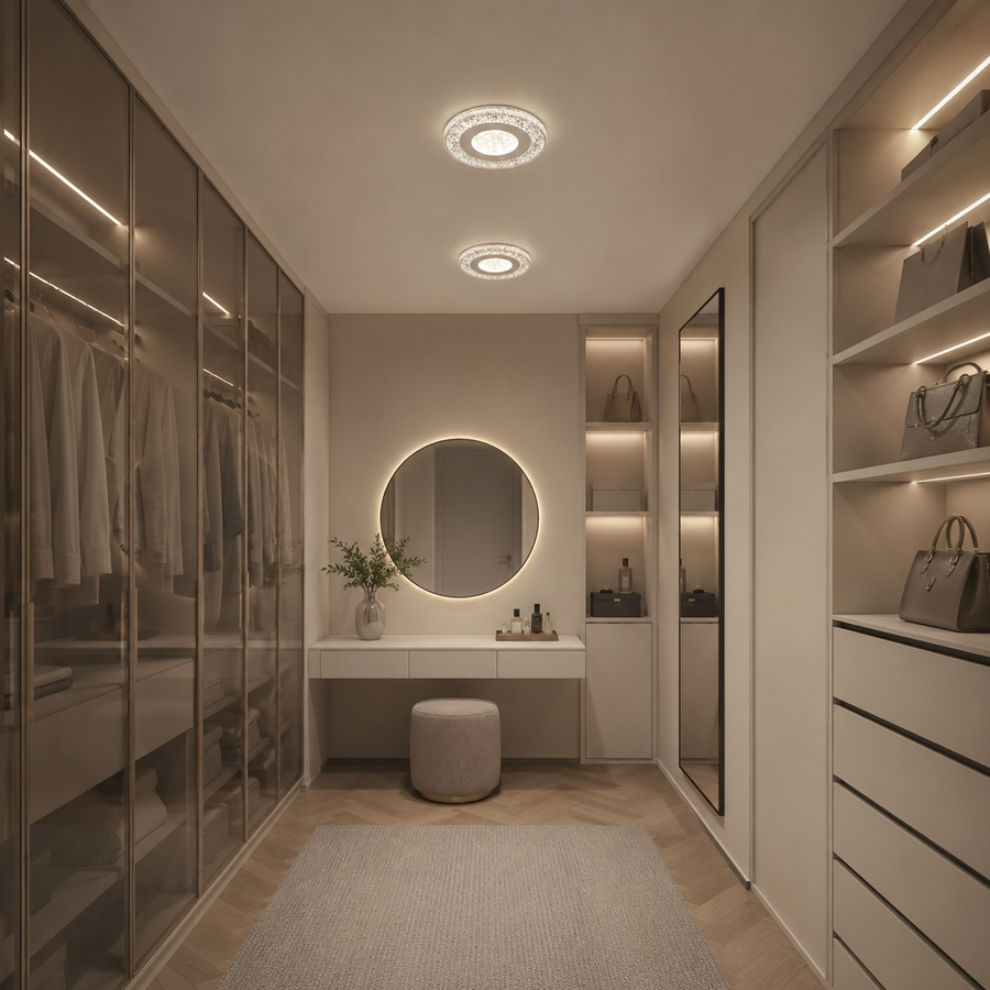 Lampadario LED SHARIN, 18W, Diametro 19cm, Luce Calda/Neutra/Fredda, Bianco, Metallo e Acrilico