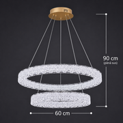 Lustra LED Cristal VENTANA cu telecomanda, 25W, Lumina Calda/Neutra/Rece, Φ39 cm, Inaltime Reglabila, Metal si Cristal, Auriu