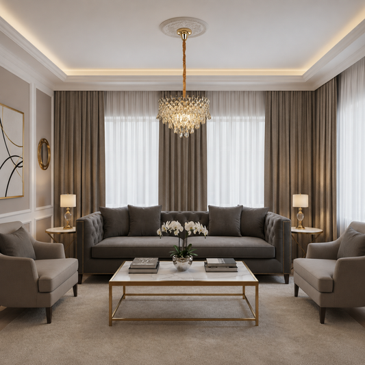 Lampadario Cristallo MONARCH Nobile 3xE14, Diametro 40cm, Altezza 35cm, Oro Lucido, Altezza Regolabile, Design Elegante