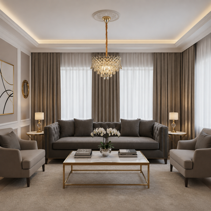 Lampadario in Cristallo MONARCH Elegance 3xE14, Diametro 50cm, Altezza 35cm, Oro Lucido, Altezza Regolabile, Design Elegante