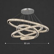 Lustra LED cu Telecomanda PRISM Luminis, Cristal si Metal, 210W, 4 Cercuri, Dimabila, Lumina Rece/Calda/Neutra, Iluminat Luxos