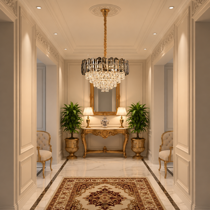 Lampadario Cristallo AURUM Petito 3xE14, Diametro 30cm, Altezza 28cm, Oro Lucido, Altezza Regolabile, Design Elegante