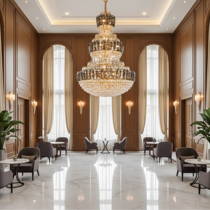 VELIOR Supremo Lampadario in cristallo 40xE14, D100 cm, Oro, Altezza regolabile, Metallo e cristallo