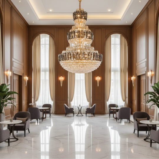 Candelabru Cristal VELIOR Supremo 40xE14, D100 cm, Auriu, Inaltime Reglabila, Metal si Cristal