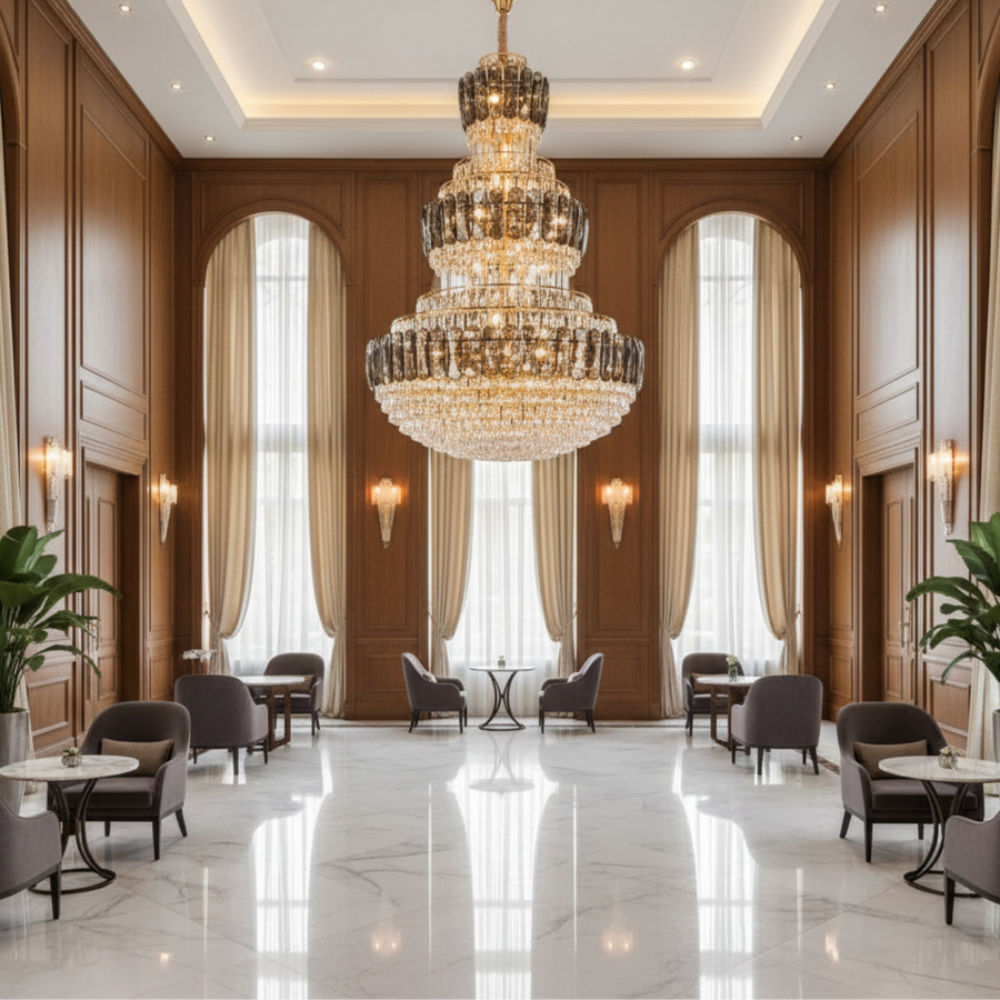 VELIOR Supremo Lampadario in cristallo 40xE14, D100 cm, Oro, Altezza regolabile, Metallo e cristallo