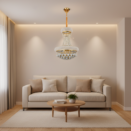 NUVOLA Elegenza Lampadario Cristallo, 12xE14, D50 cm, Oro, Altezza Regolabile, Metallo e Cristallo