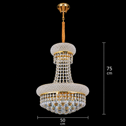 NUVOLA Elegenza Lampadario Cristallo, 12xE14, D50 cm, Oro, Altezza Regolabile, Metallo e Cristallo