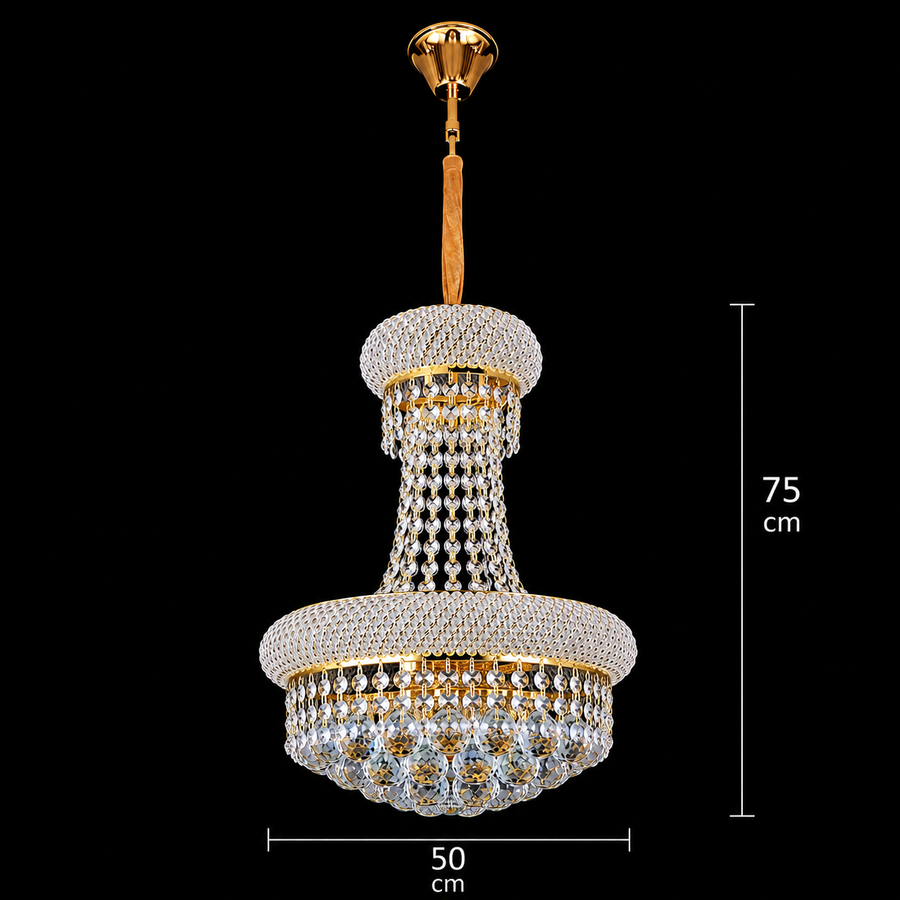 NUVOLA Elegenza Lampadario Cristallo, 12xE14, D50 cm, Oro, Altezza Regolabile, Metallo e Cristallo