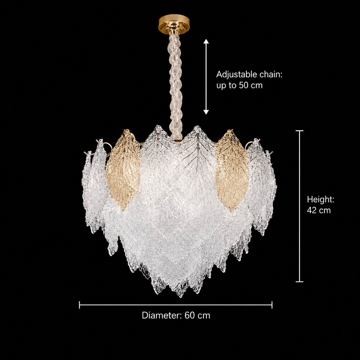 Lampadario in Cristallo LACE Elegance 9xE14, Diametro 50cm, Altezza 36cm, Oro Lucido, Altezza Regolabile, Design Elegante Lampadario in Cristallo Titolo predefinito Alessandro Design