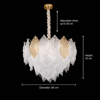 Lampadario in Cristallo LACE Elegance 9xE14, Diametro 50cm, Altezza 36cm, Oro Lucido, Altezza Regolabile, Design Elegante Lampadario in Cristallo Titolo predefinito Alessandro Design