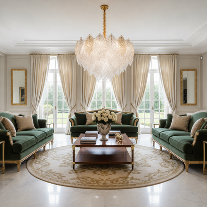 Lampadario in Cristallo LACE Elegance 9xE14, Diametro 50cm, Altezza 36cm, Oro Lucido, Altezza Regolabile, Design Elegante Lampadario in Cristallo Titolo predefinito Alessandro Design