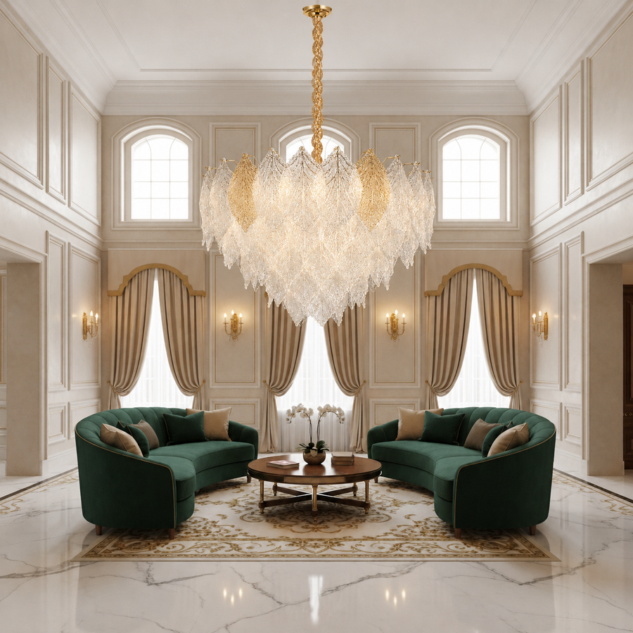 Lampadario in Cristallo LACE Regalis 21xE14, Diametro 80cm, Altezza 49cm, Oro Lucido, Altezza Regolabile, Design Elegante Lampadario in Cristallo Titolo predefinito Alessandro Design