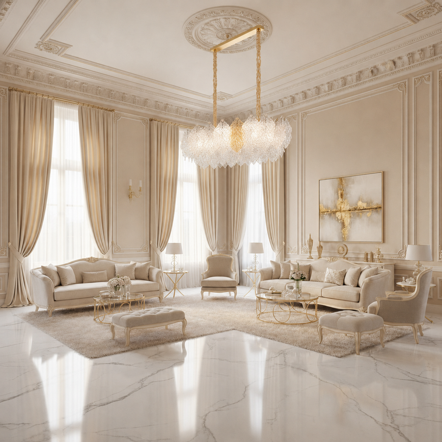 LACE Royale Lampadario in Cristallo 11xE14, Misura 83x33 cm, Altezza 31 cm, Oro Lucido, Altezza Regolabile, Design Elegante Lampadari in Cristallo Titolo predefinito Alessandro Design