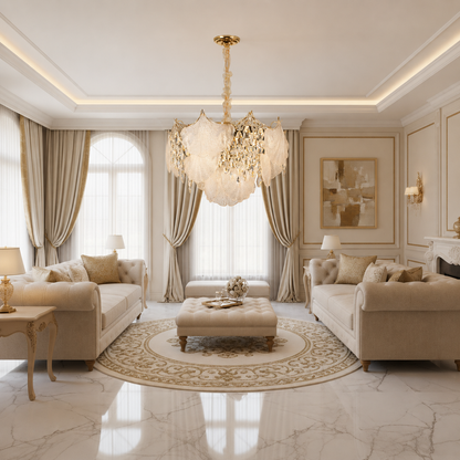 Lampadario in Cristallo LUXE Elegance 9xE14, Diametro 50cm, Altezza 33cm, Oro Lucido, Altezza Regolabile, Design Elegante Lampadari in Cristallo Titolo predefinito Alessandro Design