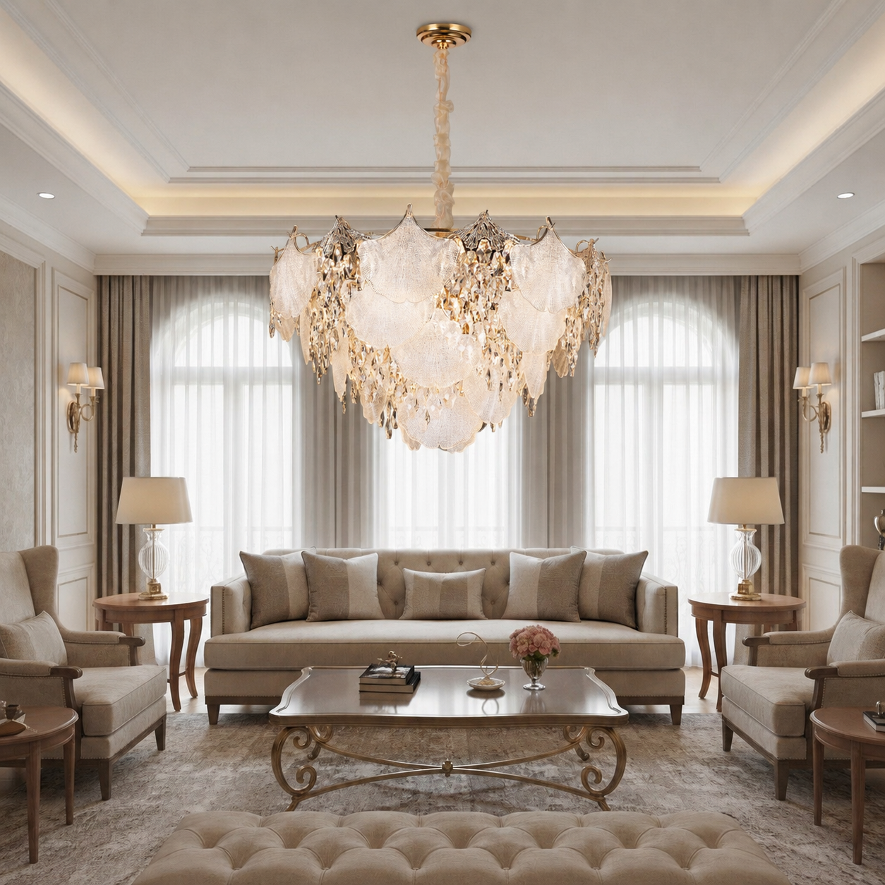 Lampadario in Cristallo LUXE Regalis, 21xE14, Diametro 80cm, Altezza 45cm, Oro Lucido, Altezza Regolabile, Design Elegante Lampadari in Cristallo Titolo predefinito Alessandro Design