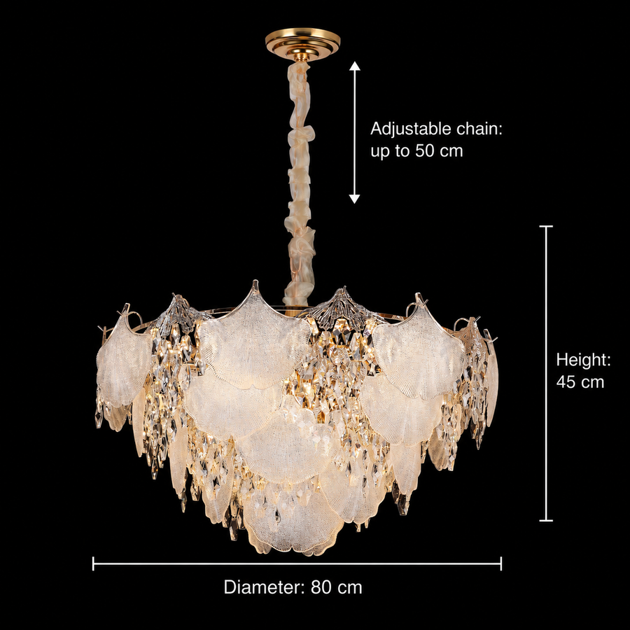 Lampadario in Cristallo LUXE Regalis, 21xE14, Diametro 80cm, Altezza 45cm, Oro Lucido, Altezza Regolabile, Design Elegante Lampadari in Cristallo Titolo predefinito Alessandro Design